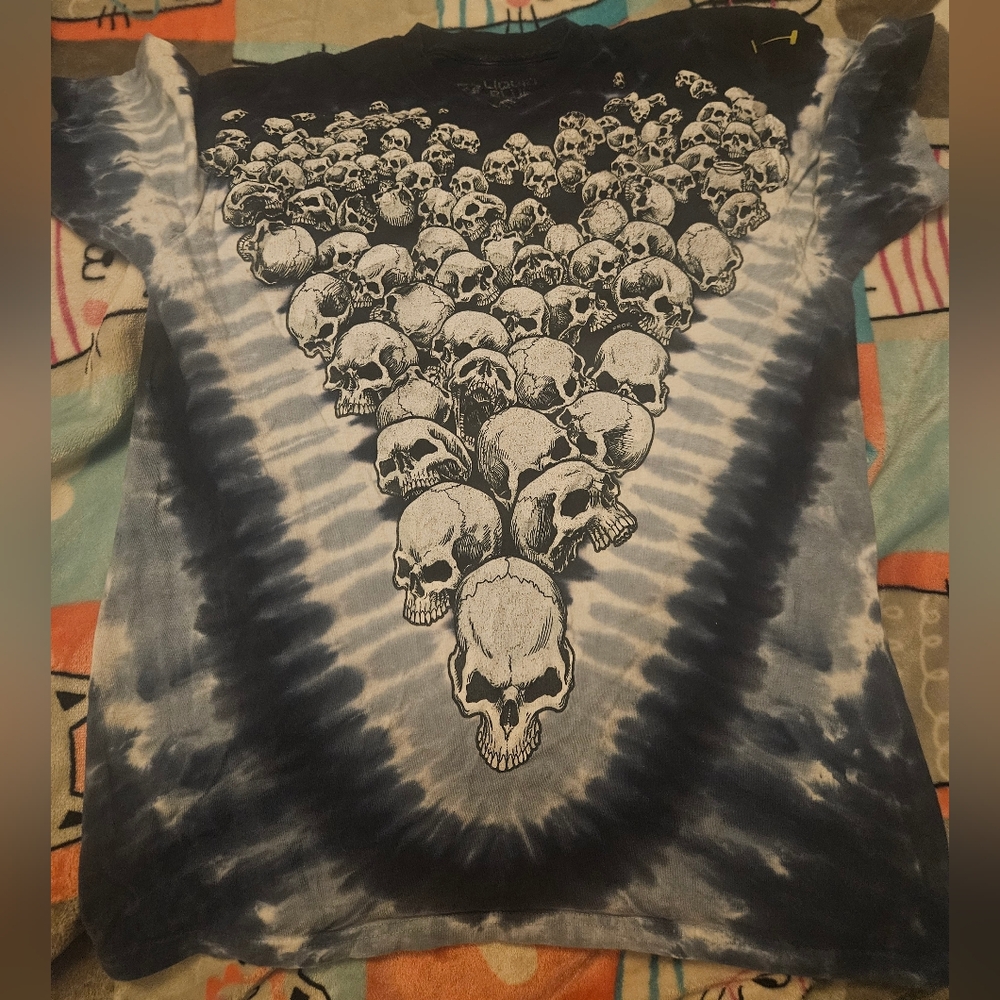 Liquid Blue Tie-Dye Skull Graphic T-Shirt Double Sided
